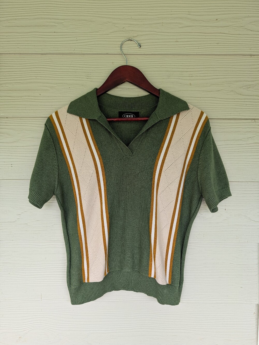 Cider Knit Striped Polo Top Retro Style Johnny Collar Sz Small Preppy Acadamia